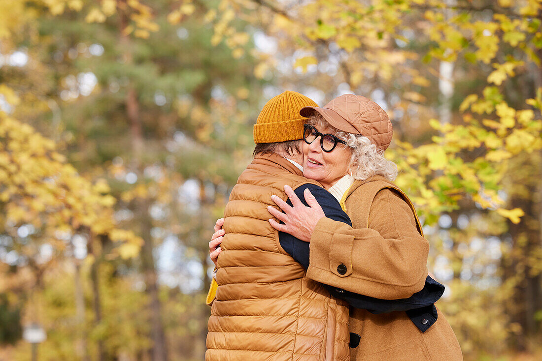 Senior couple hugging
