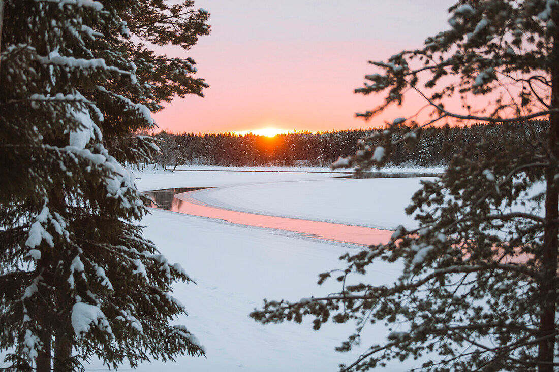 Sunset in winter scenery