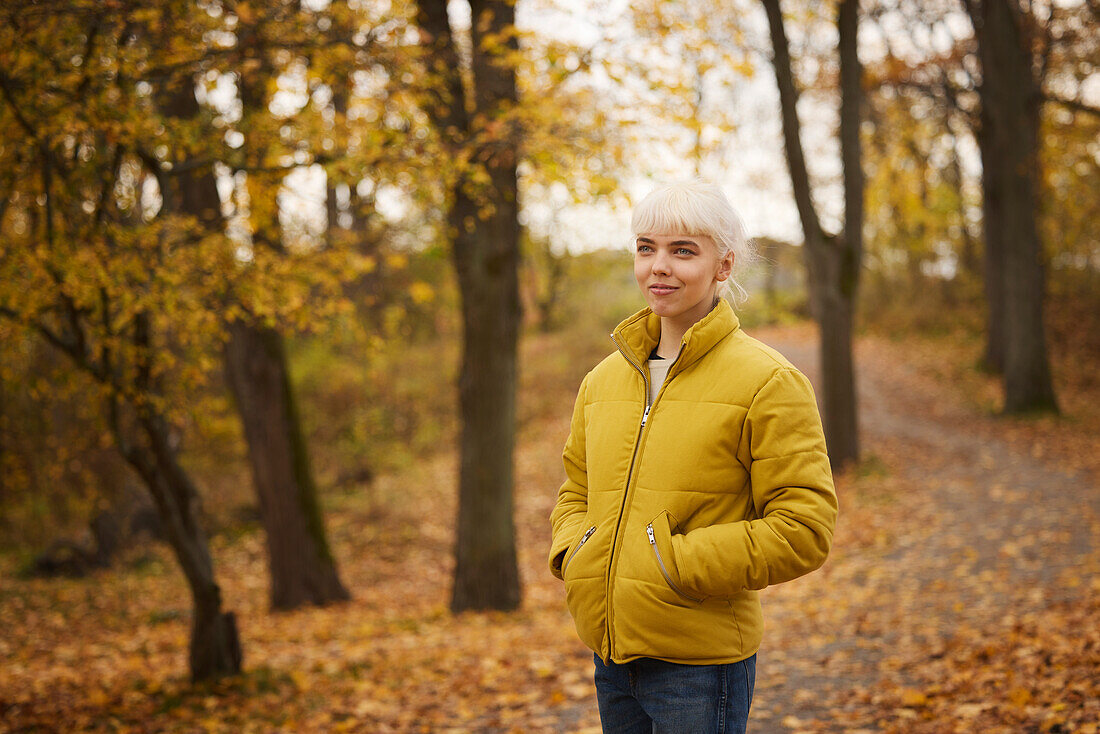 Smiling woman looking away