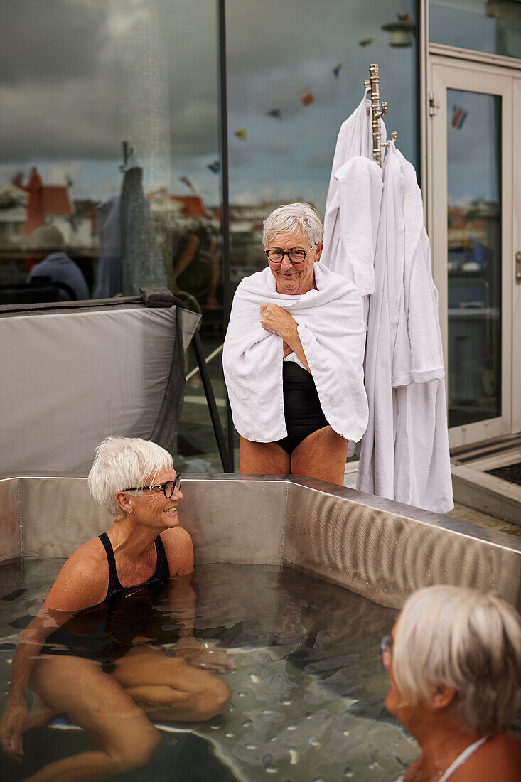 Senior women relaxing in hot tub