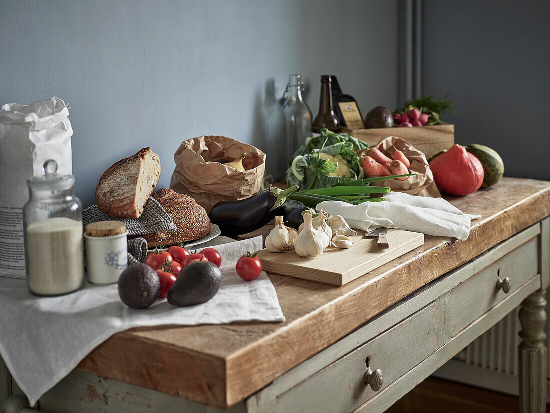 Vegetables on table in kitchen