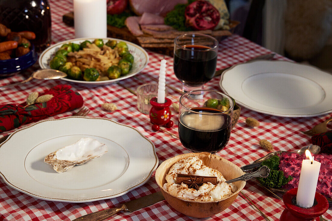 View of Christmas food on table