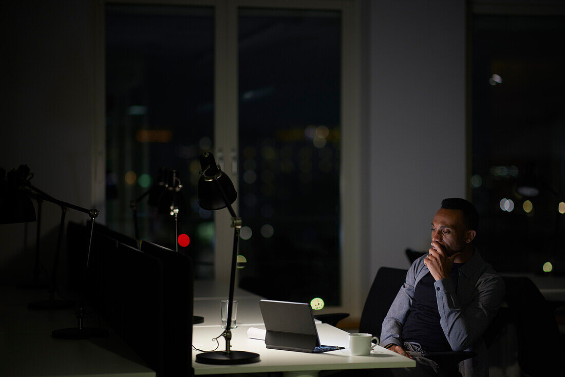 Man working late in office