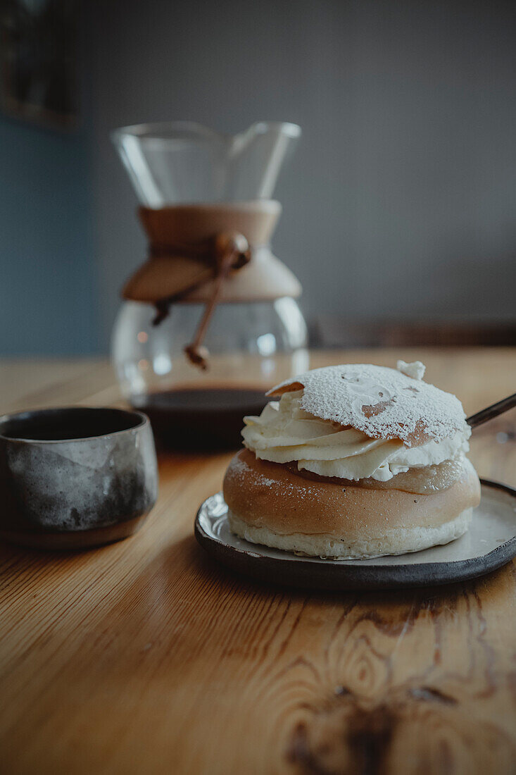 Traditional semla bun on plate