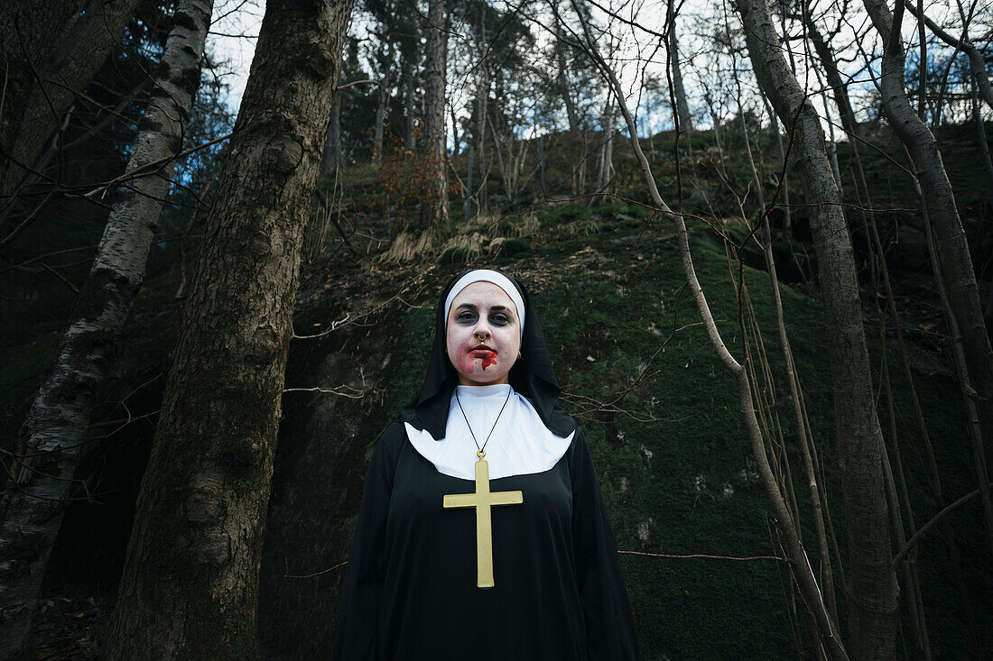 Woman dressed as nuns for Halloween