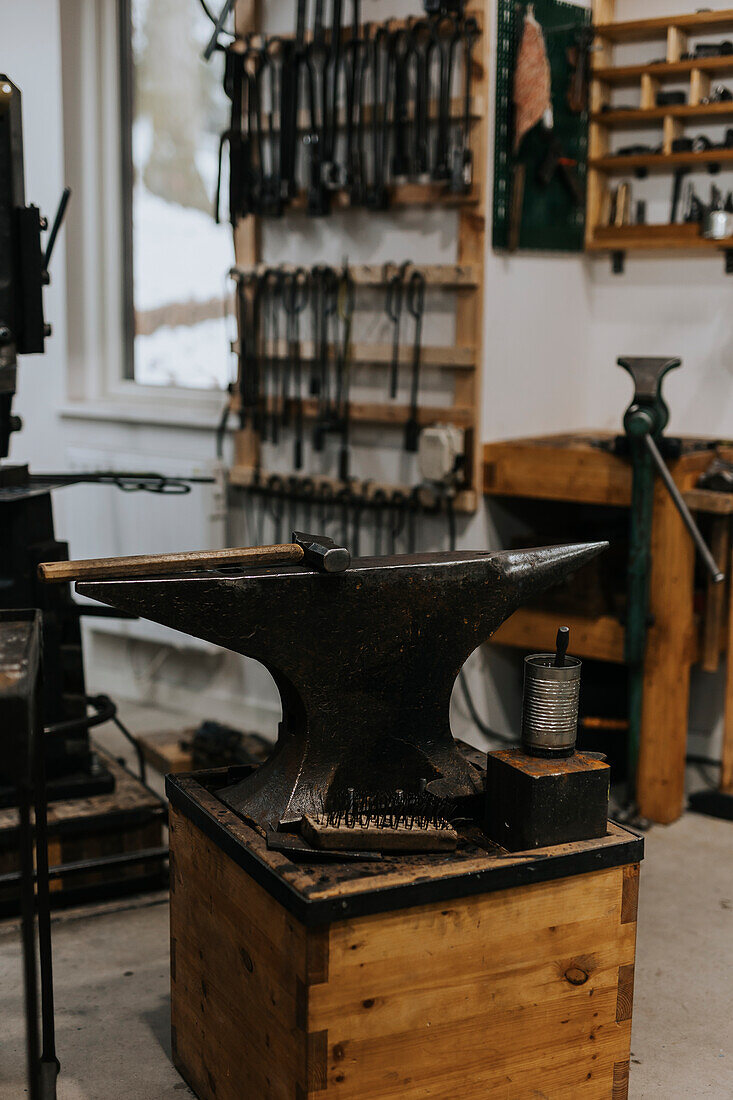 Various tools in blacksmith workshop