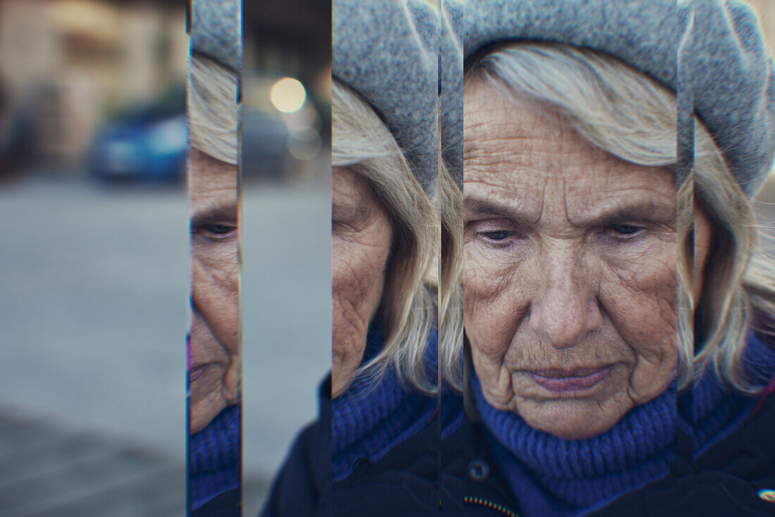 Digitales Komposit einer nachdenklichen älteren Frau
