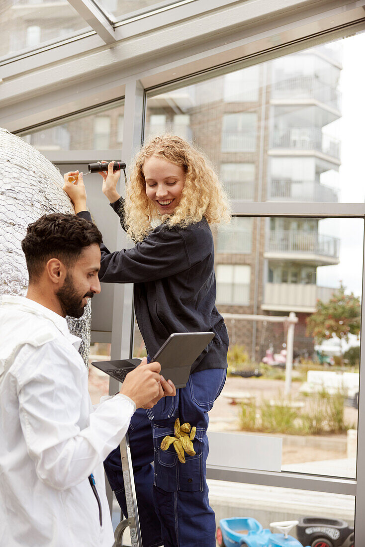 Man and woman working together