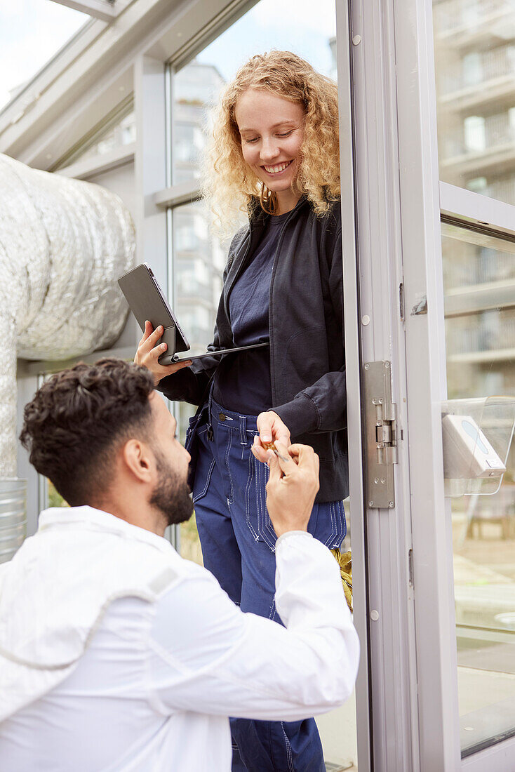 Man and woman working together