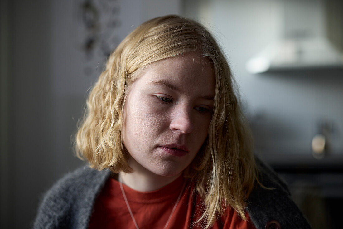 Close-up of pensive teenage girl