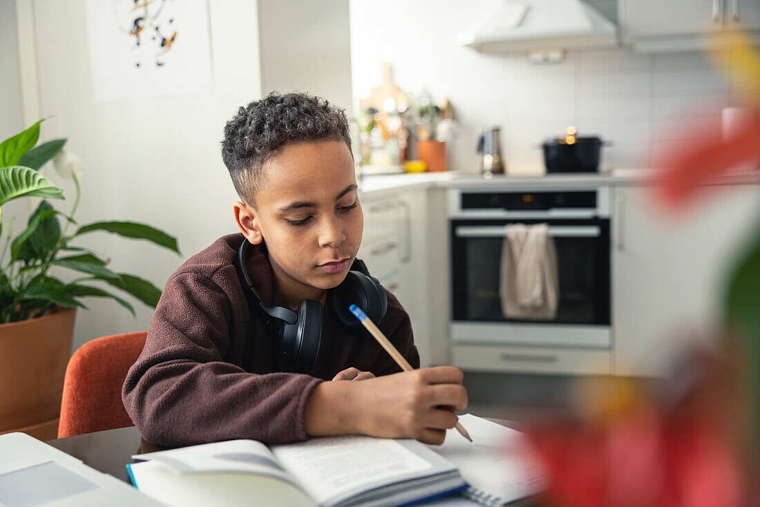 Boy doing homework at home