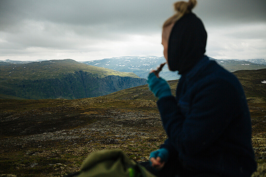 View of hiker in mountains