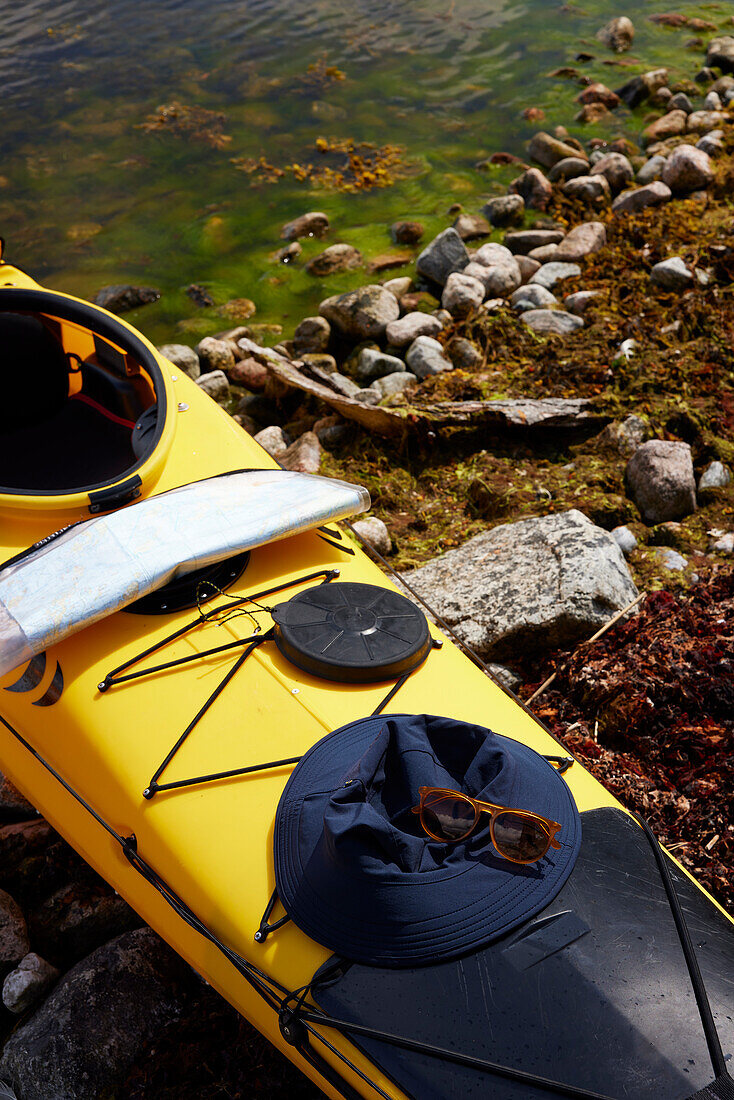 High angle view of kayak at water