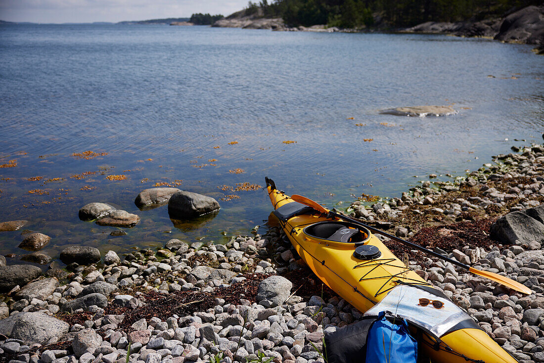 High angle view of kayak at water