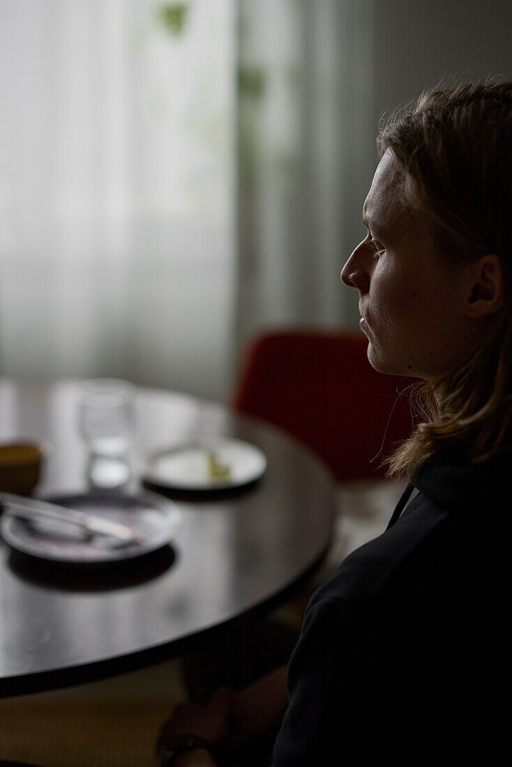 Silhouette of woman looking away