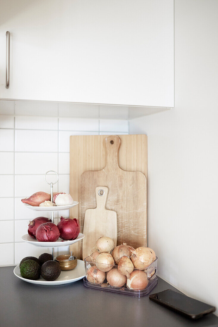 Vegetables on kitchen worktop