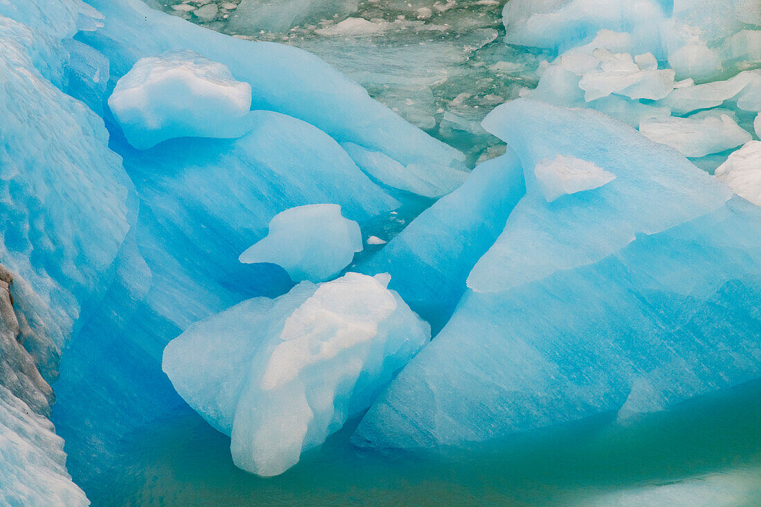 Blue Ice, Perito Moreno Glacier, Los Glaciares National Park, Santa Cruz Province, Argentina. Fed by the Southern Patagonian Ice Field, worlds third largest reserve of fresh water. Named after explorer Francisco Moreno