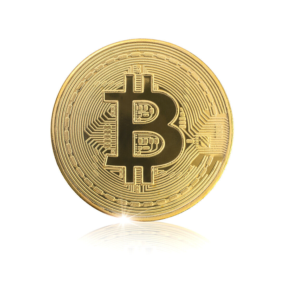 Goldene Bitcoin mit Leiterplattenmuster