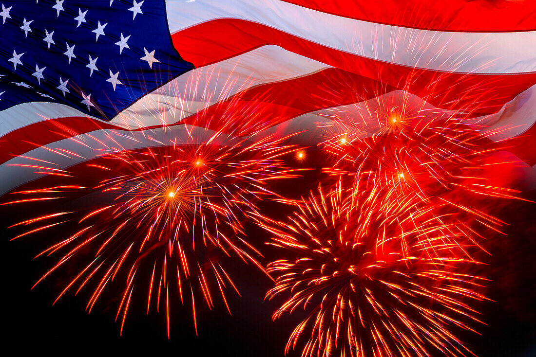 American flag and fireworks