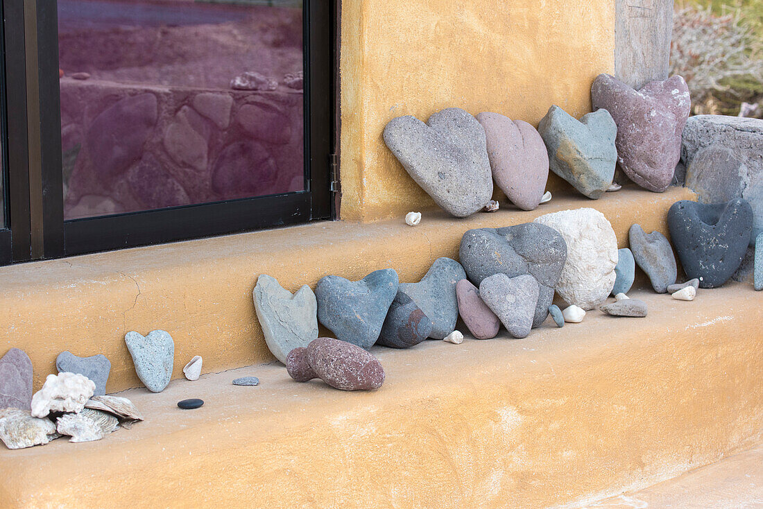 Mexico, Baja California Sur, Sea of Cortez. Whimsical heart rock collection