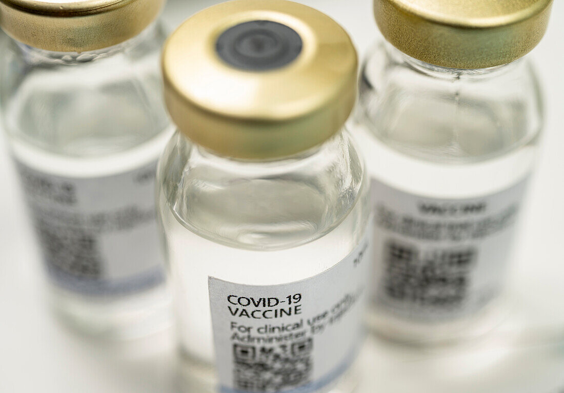 Close-up of a Covid-19 vaccine vials