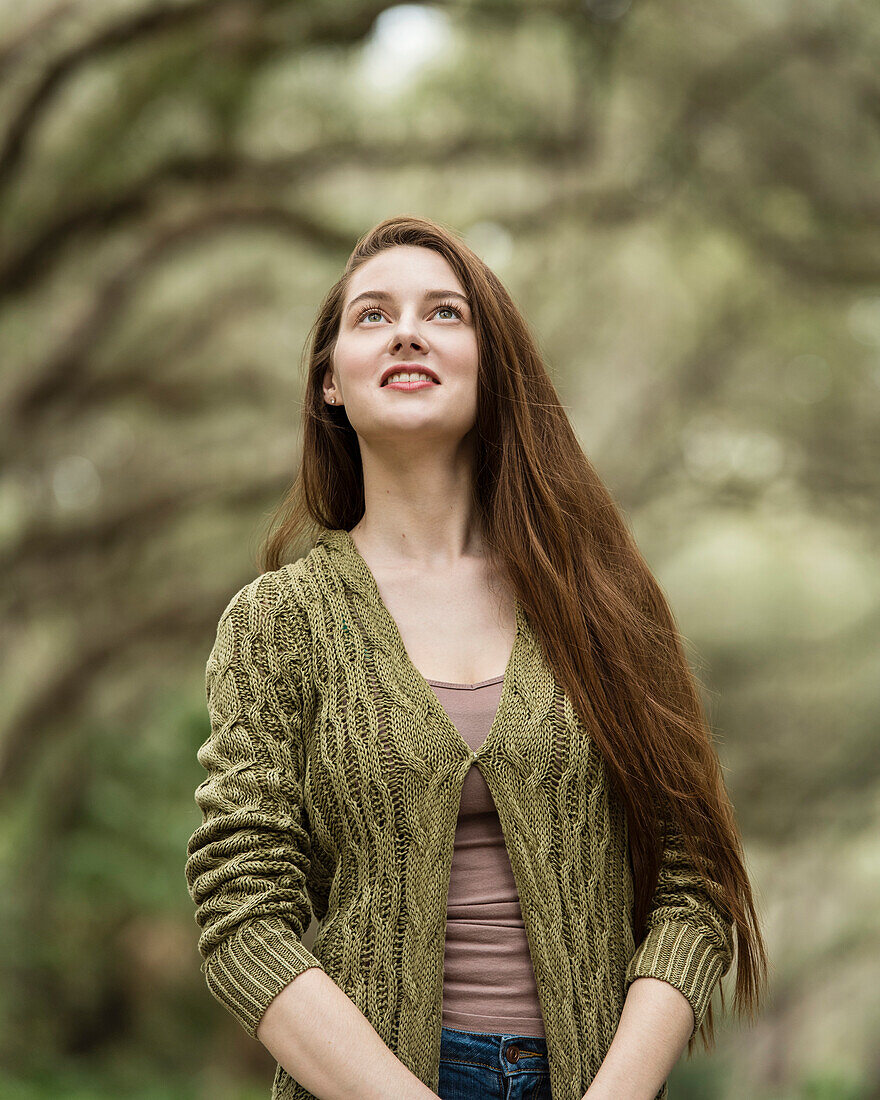 Smiling woman in park