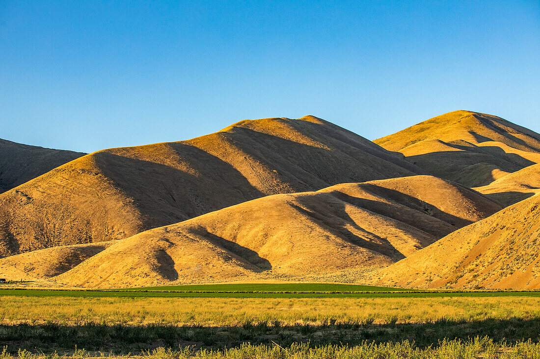 USA, Idaho, Bellevue, Blue sky above golden hills in late afternoon