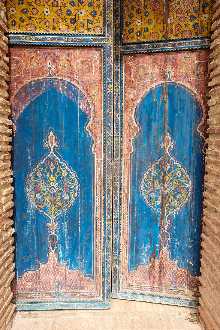 Old painted door at Saadian tombs from 16th century