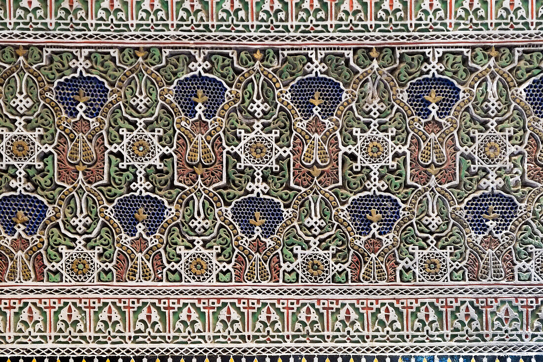 Africa, Morocco, Beautiful hand-carved plaster detail of Moorish design