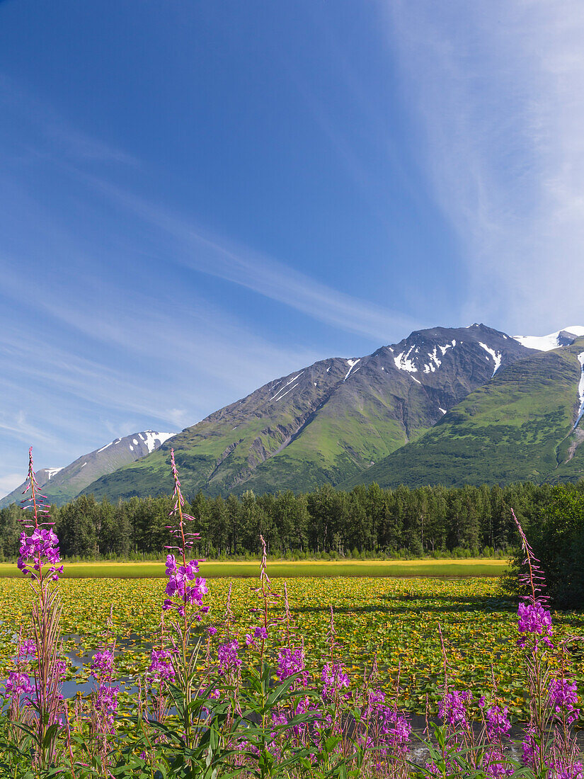 USA, Alaska, Kenai Peninsula. Mountain and lake landscape