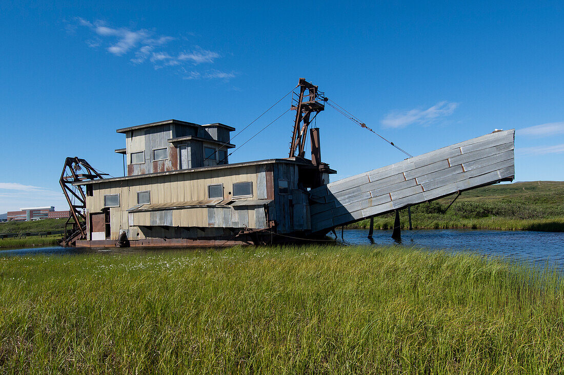 Alaska, Seward Peninsula, Nome. Swanberg Dredge, Alaska Gold Company Dredge No. 5, smaller than most, but typical design. Was in operation until the 1950's.