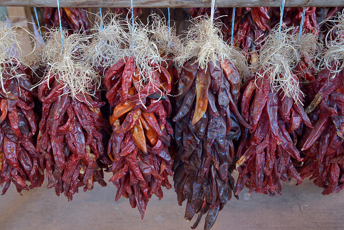 USA, Arizona, Sedona. Hanging dried chili peppers