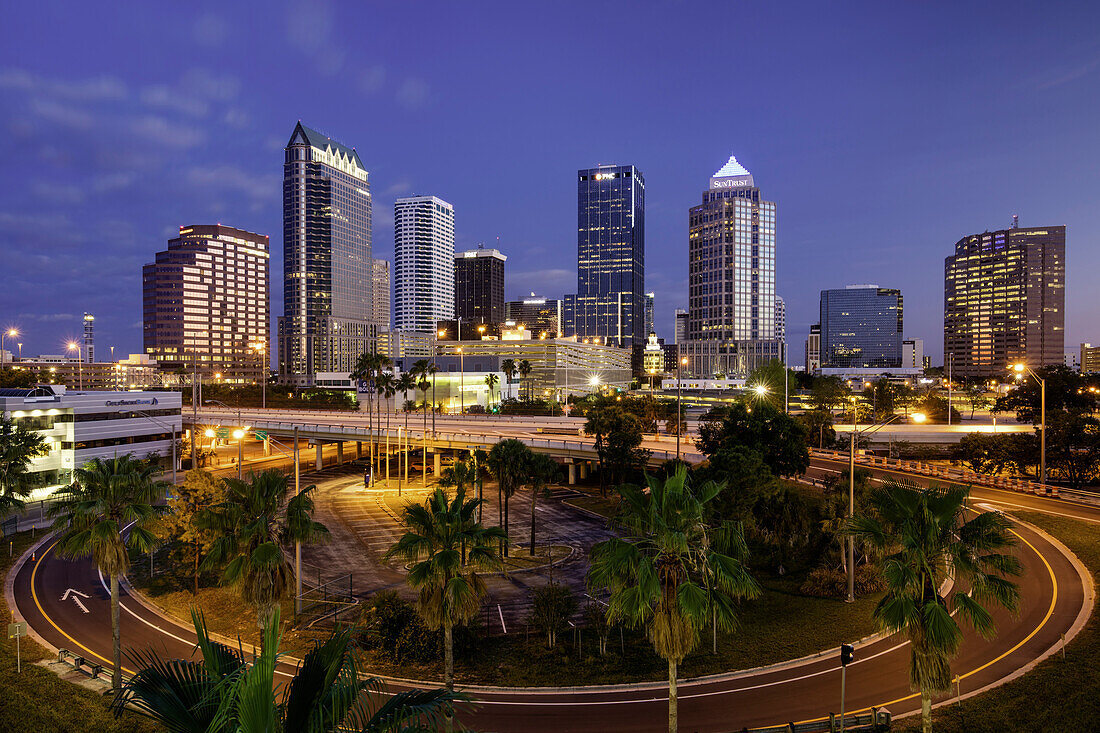 Morning twilight over the skyline of Tampa, Florida, USA