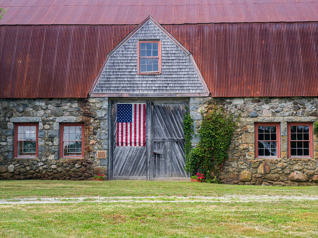 USA, Maine. Historic Stone Barn Farm (1820) in Bar Harbor.