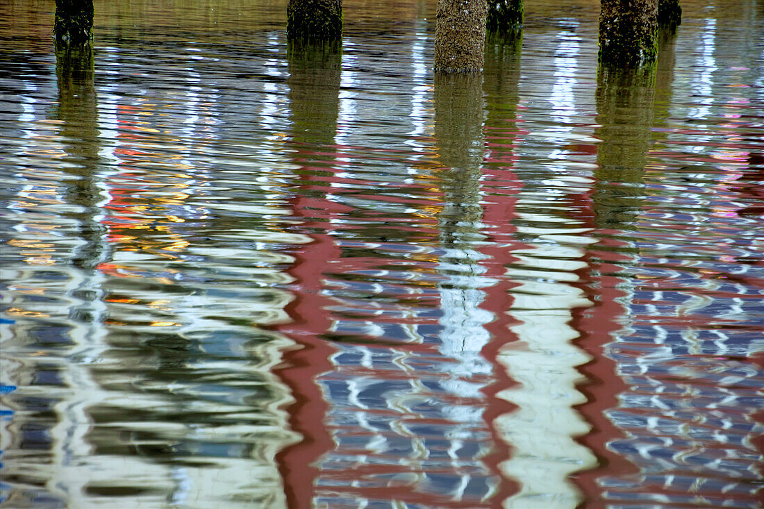 USA, Oregon, Florence. Harbor reflections