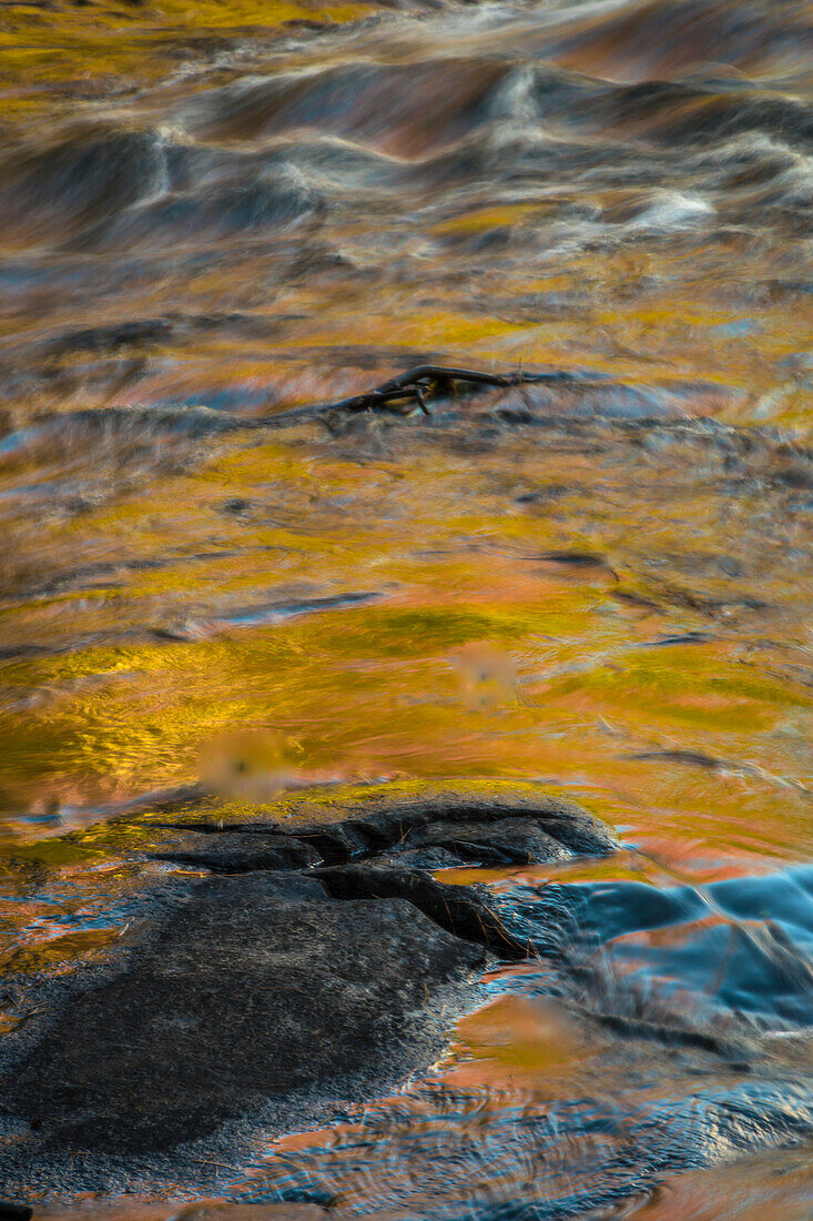 USA, New York, Adirondack State Park. Herbstliche Reflektionen auf dem Bach