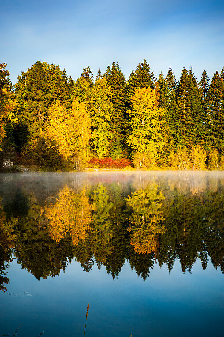 USA, Bundesstaat Washington, Cle Elum. Herbstfärbung an einem Teich in Zentral-Washington.