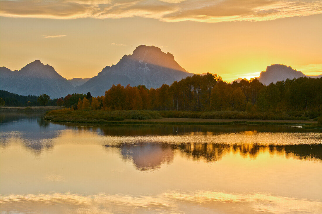 Alpenglow At Sunset, Oxbow, Grand Teton National Park, Wyoming, Usa