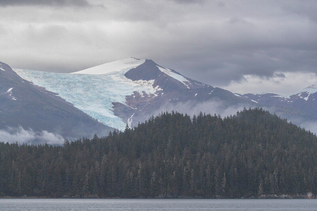 A hanging glacier surrounded by the Tongass National Forest, Behm Canal, Southeast Alaska, United States of America, North America