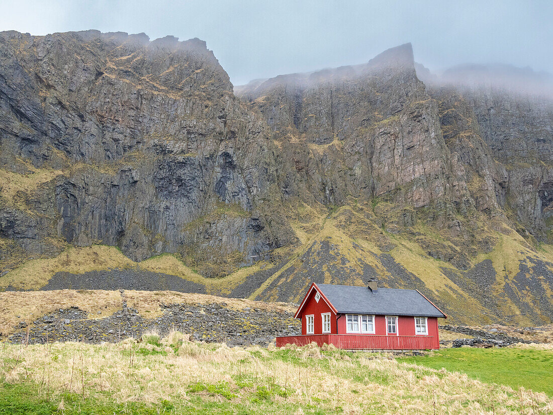 The summer only former fishing village of Mastad, on the island of Vaeroya, Norway, Scandinavia, Europe