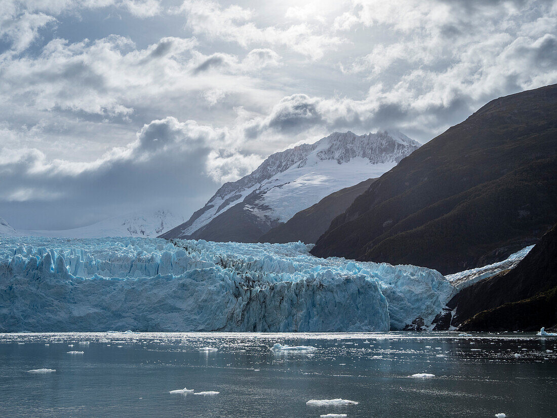 A view of the Garibaldi Glacier in Albert de Agostini National Park in the Cordillera Darwin mountain range, Chile, South America
