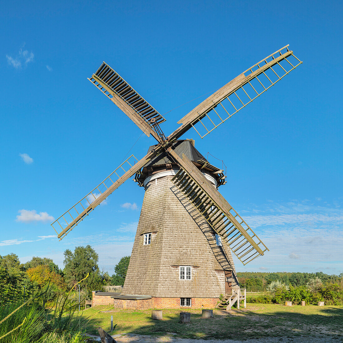 Windmühle bei Benz, Achterland, Insel Usedom, Ostsee, Mecklenburg-Vorpommern, Deutschland, Europa