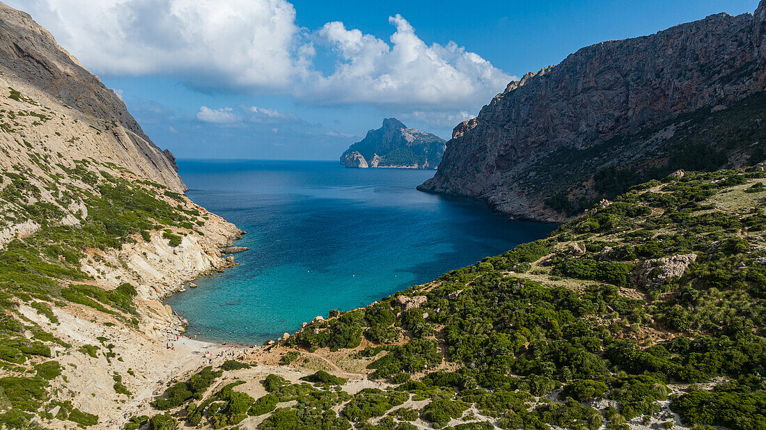 Aerial view of the Boquer Valley, Serra de Tramuntana, Mallorca, Balearic Islands, Spain, Mediterranean, Europe