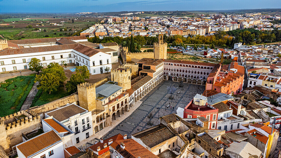 Aerial of the Alcazaba castle, Badajoz, Extremadura, Spain, Europe