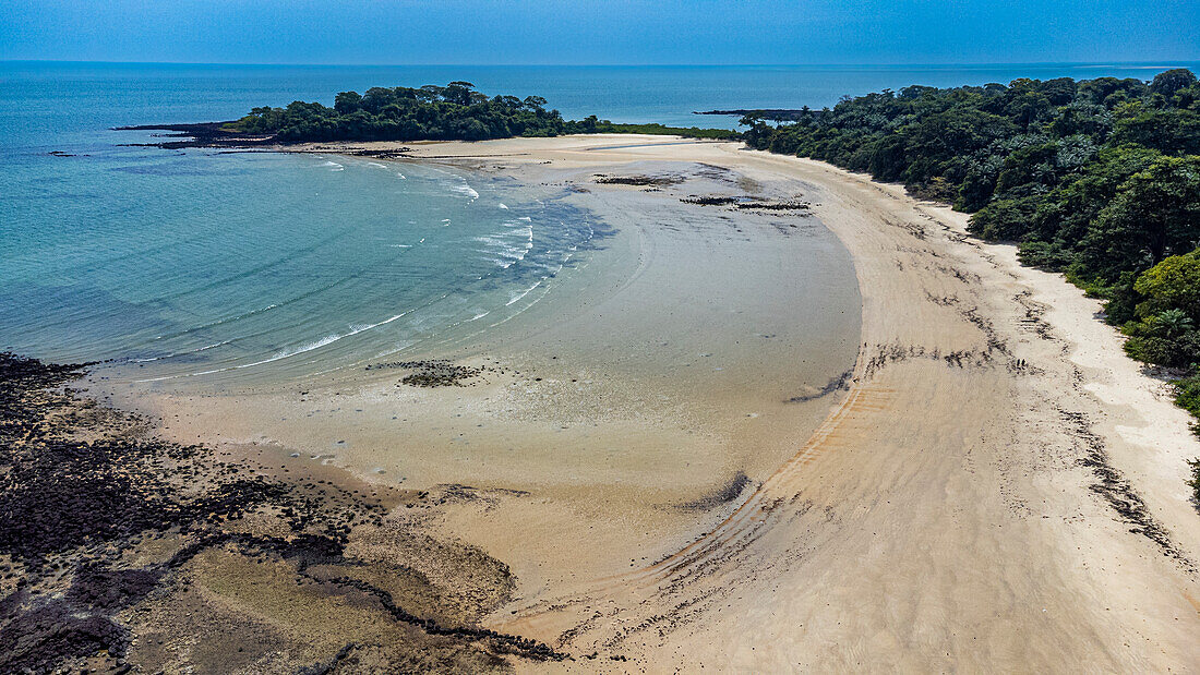 Aerial of Joao Viera island, Marinho Joao Vieira e Poilao National Park, Bijagos archipelago, Guinea Bissau, West Africa, Africa