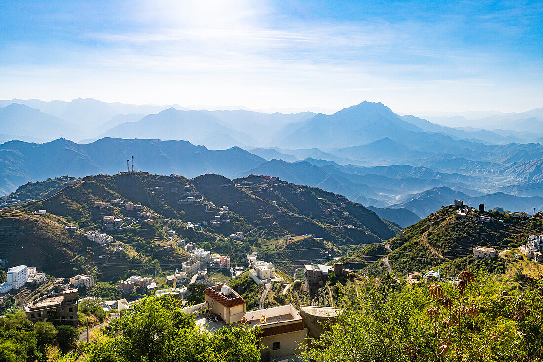 View over the mountainous countryside from Fayfa mountain, Jazan province, Saudi Arabia, Middle East