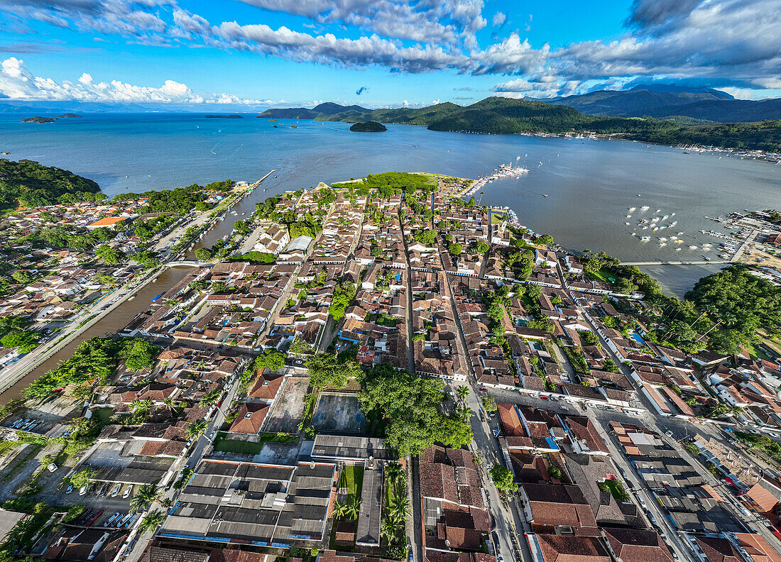 Aerial of Paraty, UNESCO World Heritage Site, Brazil, South America