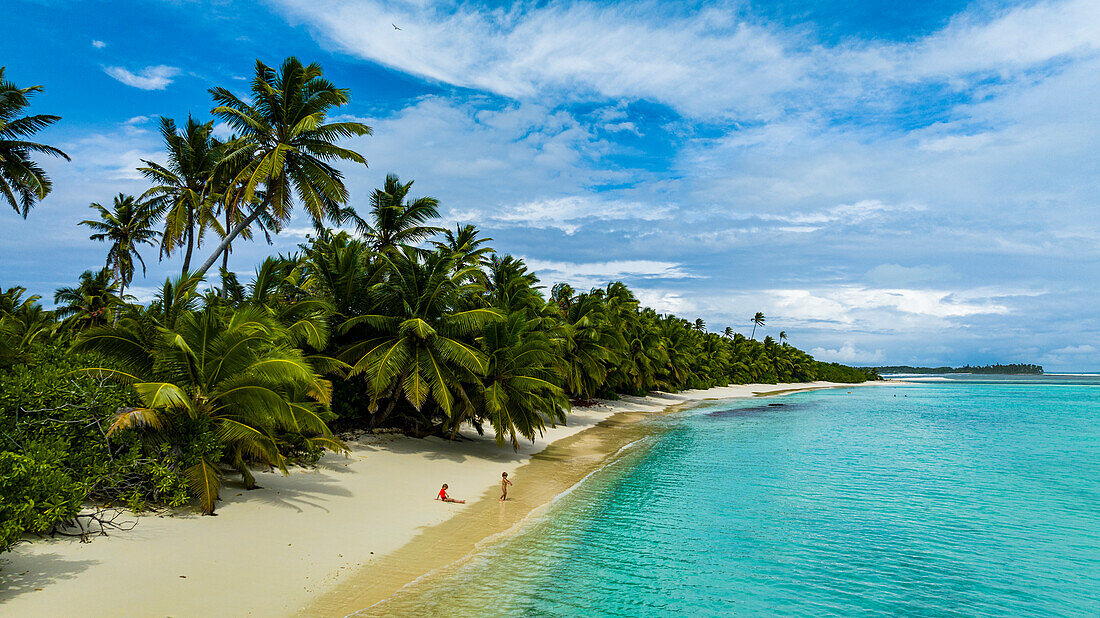 Aerial of white sand beach on Direction Island, Cocos (Keeling) Islands, Australian Indian Ocean Territory, Australia, Indian Ocean