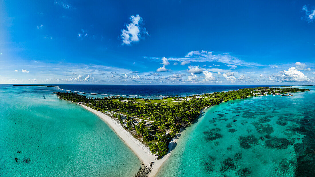 Luftaufnahme der Heimatinsel, Cocos (Keeling)-Inseln, Australisches Territorium im Indischen Ozean, Australien, Indischer Ozean