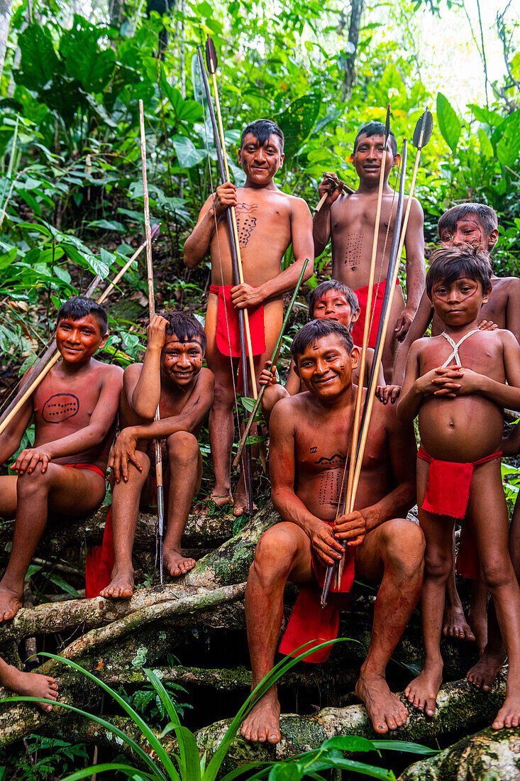Yanomami tribe man standing in the jungle, southern Venezuela, South America